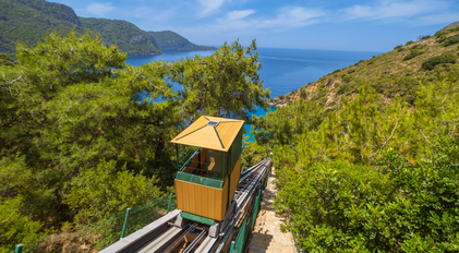 Forest Funicular Descending Toward the Private Bay at Gokce Gemile Estate