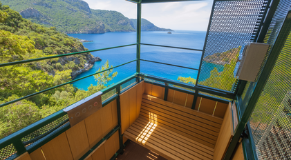 Funicular Interior Overlooking the Private Mediterranean Bay at Gokce Gemile