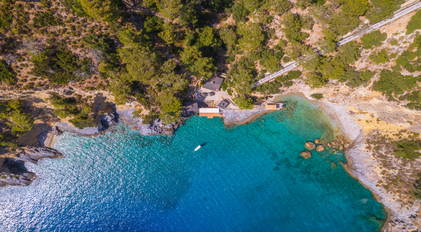 Top-Down Aerial View of the Coastal Bay and Beach Club at Gokce Gemile Private Peninsula