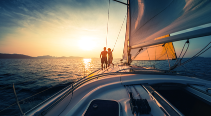Sunset sailing experience on calm Mediterranean waters at Gokce Gemile