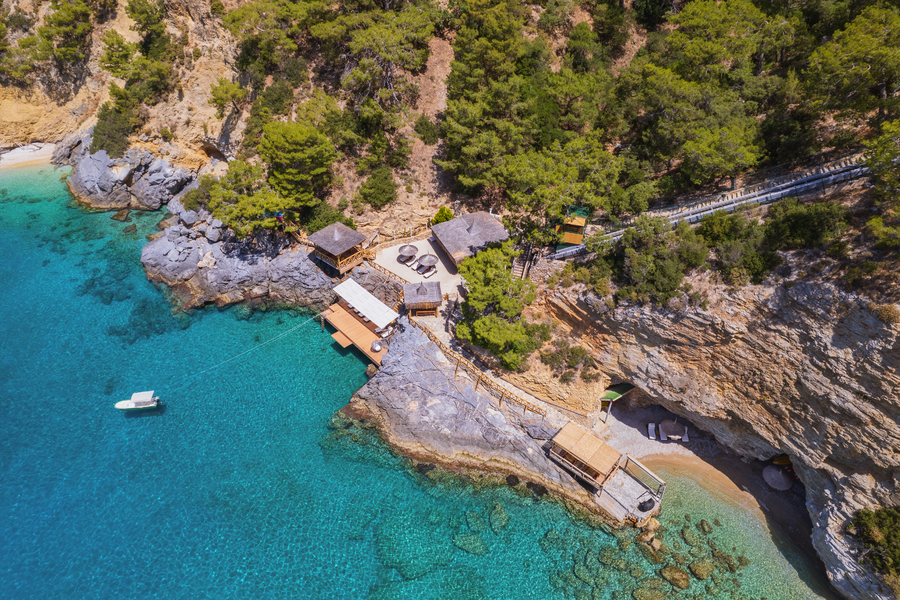 Aerial View of a Secluded Private Bay on a Mediterranean Peninsula
