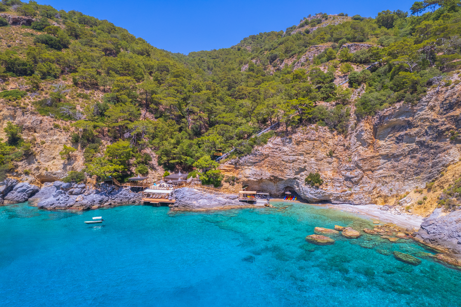 Aerial View of a Forest-Framed Private Bay on the Mediterranean Peninsula
