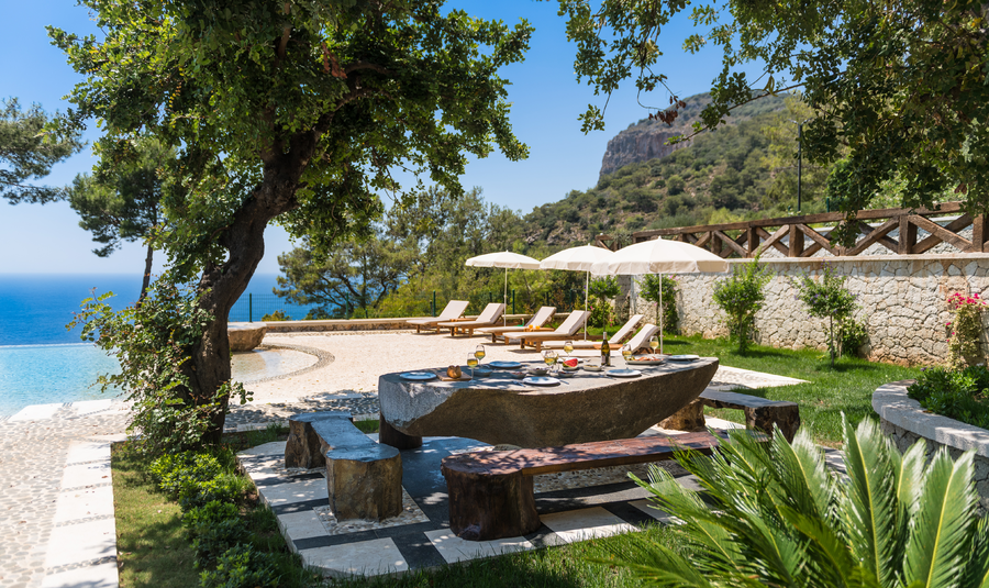 Garden Stone Dining with Mediterranean Panorama at Gokce Gemile Estate